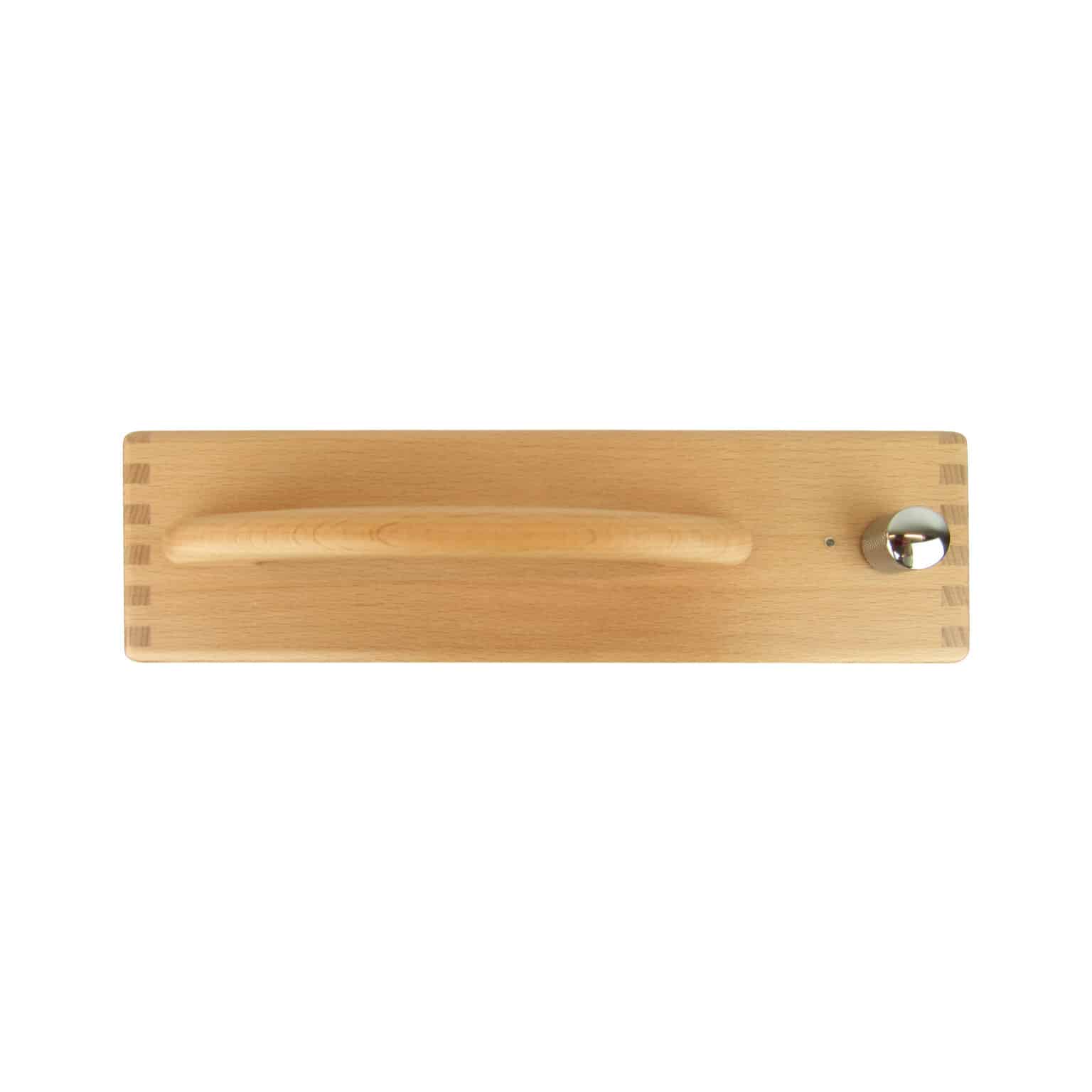 hörbert photographed from above. You can see the handle, the rotary knob and the operating indicator LED