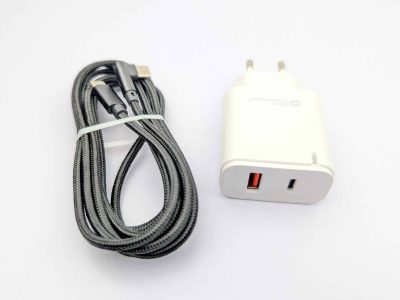 USB-C charger with cable, front view